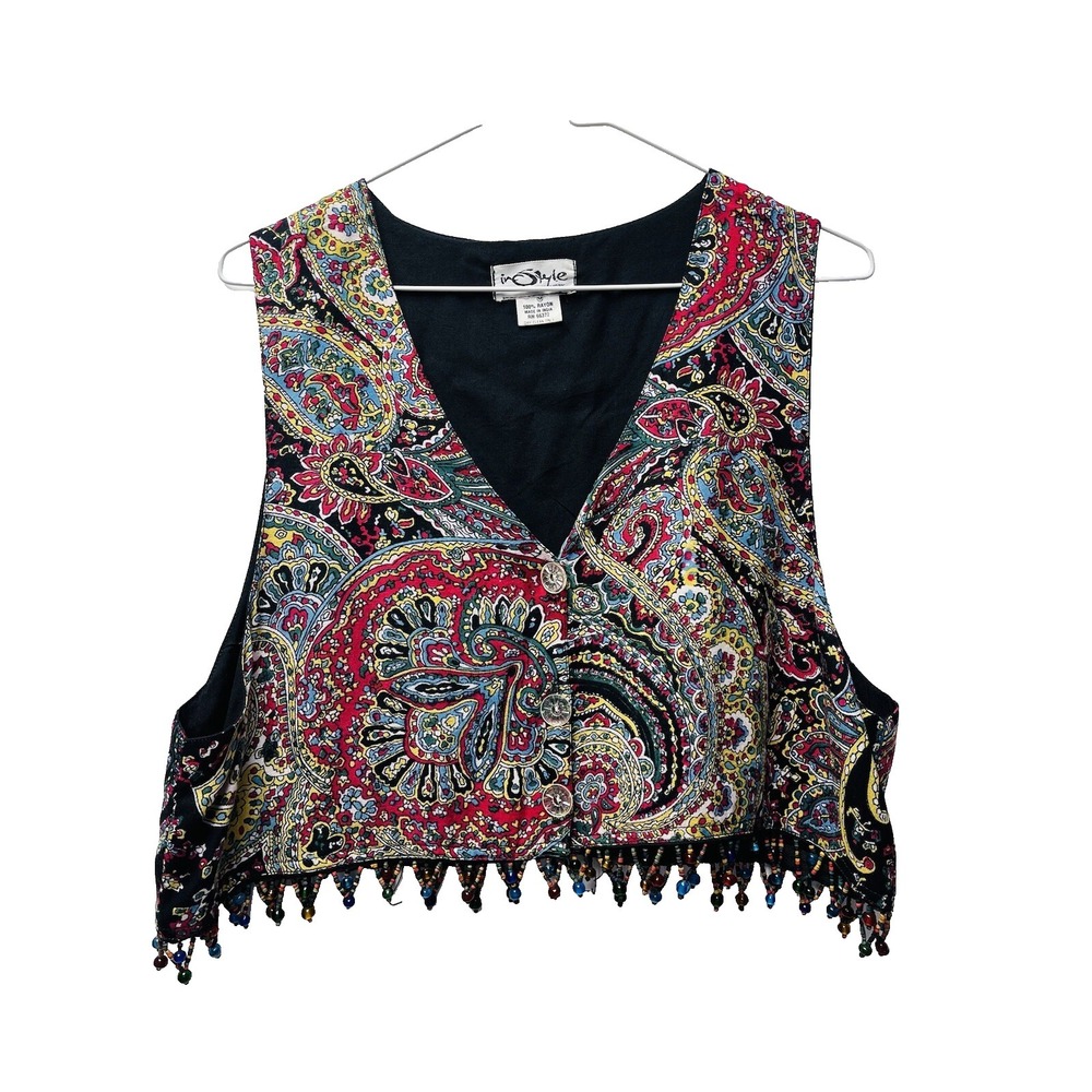 In Style New York M Beaded Midriff Vest Y2K Boho Gypsy Renaissance Cosplay Fairy